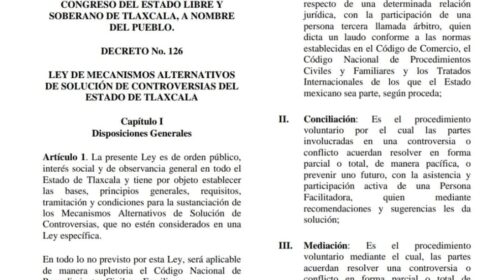 Pública Gobierno Estatal la Ley de Mecanismos Alternos de Solución de Controversias del Estado de Tlaxcala