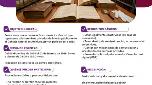 Convocan a sociedad civil a integrar el Consejo Estatal de Archivos de Tlaxcala