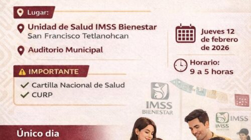 IMSS Bienestar realizará jornada de vacunación en coordinación con el Gobierno Municipal de Tetlanohcan