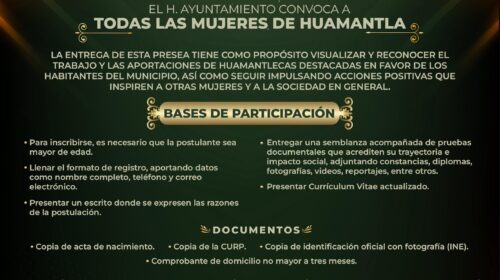 Gobierno municipal abre convocatoria al premio “Paulina Maraver 2026” para reconocer a mujeres huamantlecas