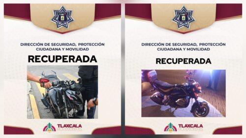 Recupera policía municipal de Tlaxcala dos motocicletas con reporte de robo