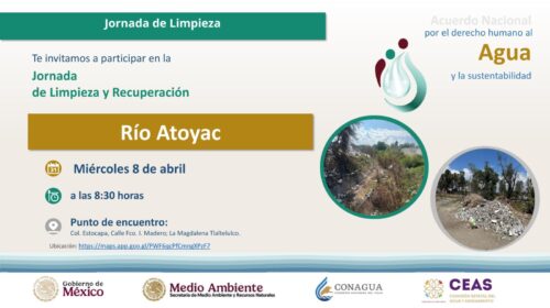 Conagua y municipio de La Magdalena Tlaltelulco suman esfuerzos para la Jornada de limpieza y saneamiento del río Zahuapan
