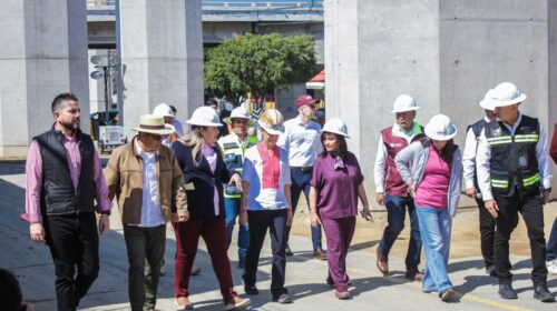 Claudia Sheinbaum supervisa avances del viaducto acompañada de la gobernadora Lorena Cuéllar y la alcaldesa Blanca Angulo