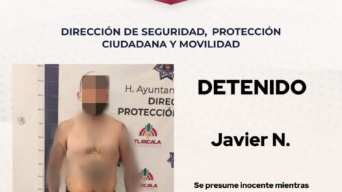 Policía municipal de Tlaxcala asegura a masculino por consumo y posesión de presuntas sustancias ilícitas