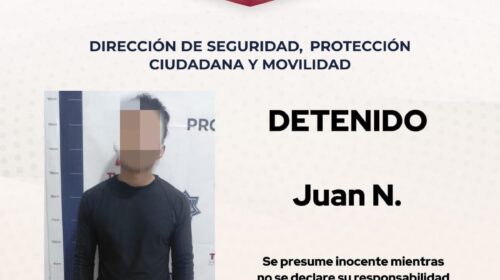 Policía municipal de Tlaxcala detiene a masculino por alteración del orden público y con orden de aprehensión