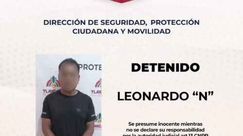 Policía municipal de Tlaxcala detiene a un hombre por alterar el orden público en San Hipólito Chimalpa