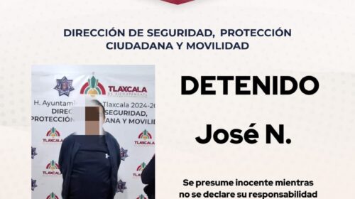 Policía municipal asegura a masculino por alterar el orden público en Tlapancalco