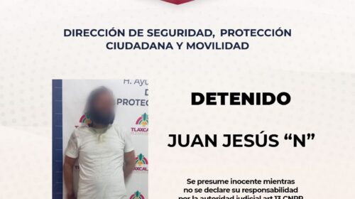 Policía municipal de Tlaxcala detiene a masculino por alterar el orden público en la Loma Xicohténcatl