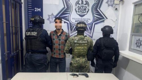 Policía Municipal de Apizaco y Marina aseguran arma de fuego y detienen a dos masculinos tras reporte ciudadano