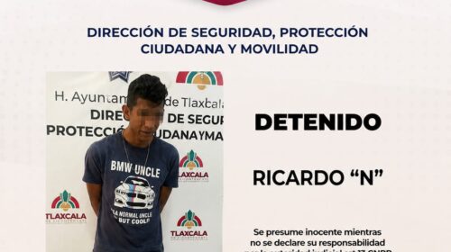 Frustra policía municipal de Tlaxcala presunto robo en comercio del centro y asegura objetos con apariencia de arma de fuego