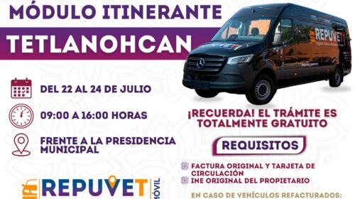 Tetlanohcan recibirá el Módulo Itinerante del REPUVET para brindar trámites gratuitos a la ciudadanía