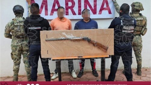 Detienen SSC y Marina a dos sujetos por portación ilegal de arma de fuego