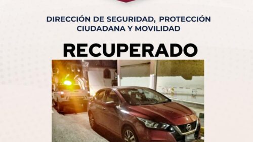 Policía municipal recupera vehículo reportado como robado en Loma Bonita