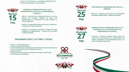 Presenta Tetlanohcan Bando Solemne de Fiestas Patrias 2026