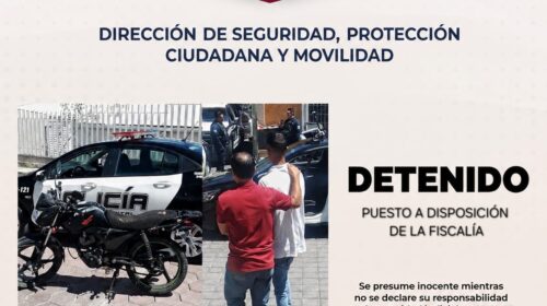 Detienen elementos de la policía municipal a hombre con orden de aprehensión vigente durante patrullaje preventivo y lo entregan a la FGJE 
