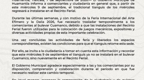 Tianguis de los miércoles regresa al recinto ferial de Huamantla 