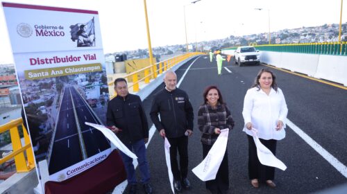 Gobernadora inaugura distribuidor vial Santa Ana Chiautempan con inversión federal de 663 millones de pesos
